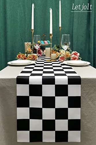 Letjolt Black White Checkered Table Runner 12 x 72 inches Racing Party thumbnail 5