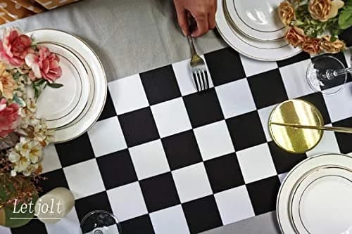 Letjolt Black White Checkered Table Runner 12 x 72 inches Racing Party thumbnail 2