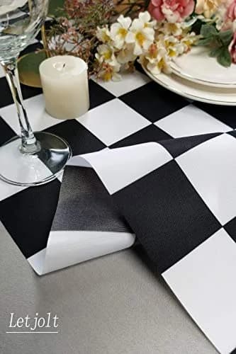 Letjolt Black White Checkered Table Runner 12 x 72 inches Racing Party thumbnail 3