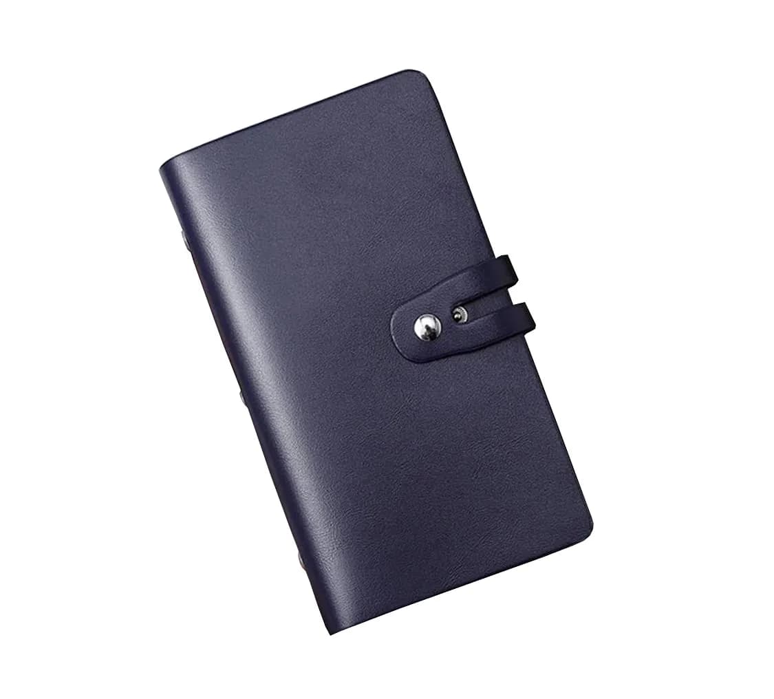 JERLA RFID Credit Card Holder Book 96 Card Slots (18.54cm x 10.92cm x 2.49cm) | Genuine PU Leather Organizer — Navy