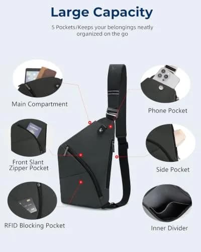 OSOCE Crossbody Bag for Men, RFID Blocking Anti-Theft, 2.0S | Waterproof Casual Daypack with Adjustable Strap thumbnail 7