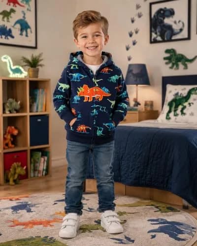 Popshion Toddler Boys Jacket Cartoon Dinosaur Animal Zipper Spring Autumn Hoodies Coat for Kids 1-7 Years (Cute Dinosaur-8039 130) | Lightweight Cotton thumbnail 4