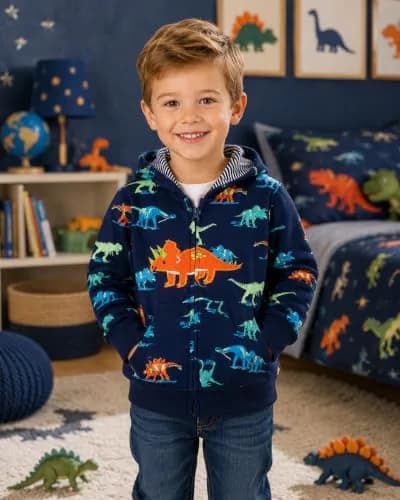 Popshion Toddler Boys Jacket Cartoon Dinosaur Animal Zipper Spring Autumn Hoodies Coat for Kids 1-7 Years (Cute Dinosaur-8039 130) | Lightweight Cotton thumbnail 2