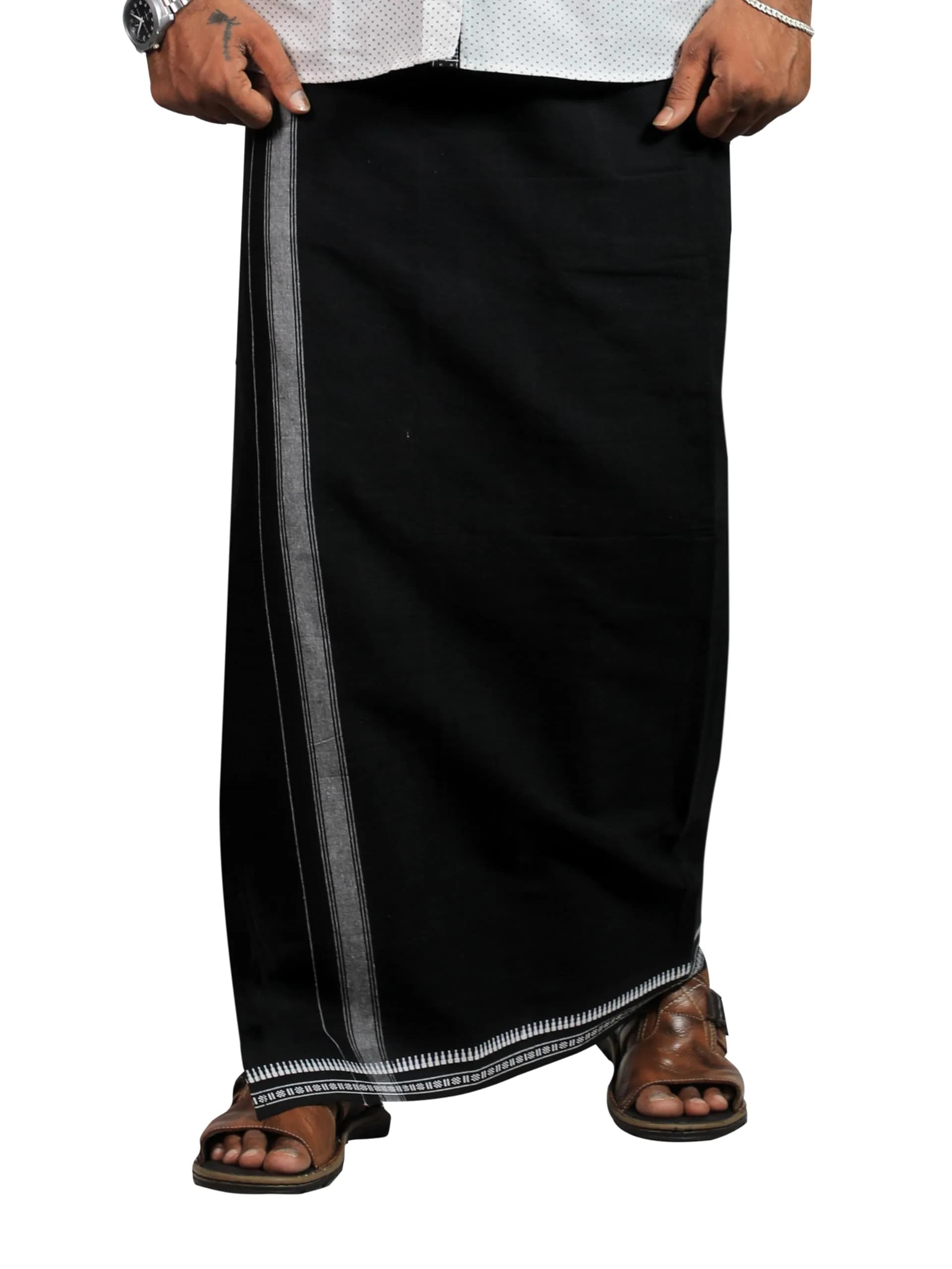 PRAKASAM COTTON Men's Black Pure Cotton Dhoti 1.28 X 2.00 mtrs | Traditional Indian Wear — Black