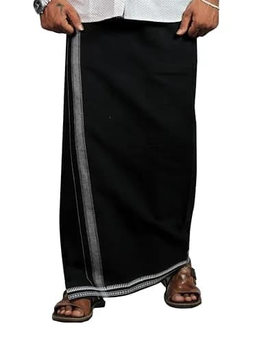 PRAKASAM COTTON Men's Black Pure Cotton Dhoti 1.28 X 2.00 mtrs | Traditional Indian Wear thumbnail 1