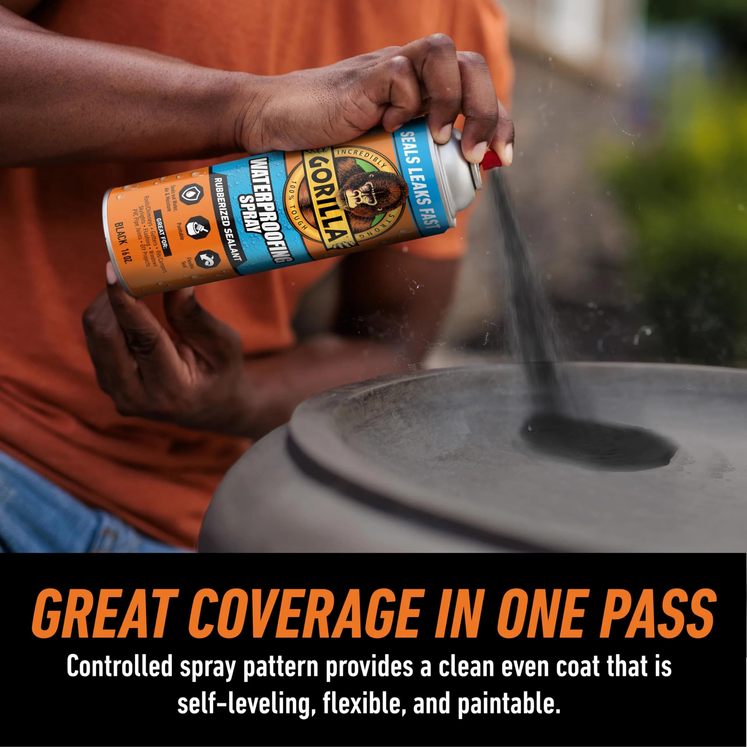 Gorilla Waterproof Patch & Seal Spray Black 454 g (16 oz) | Seals Leaks on Metal, Wood, Fabric - view 4
