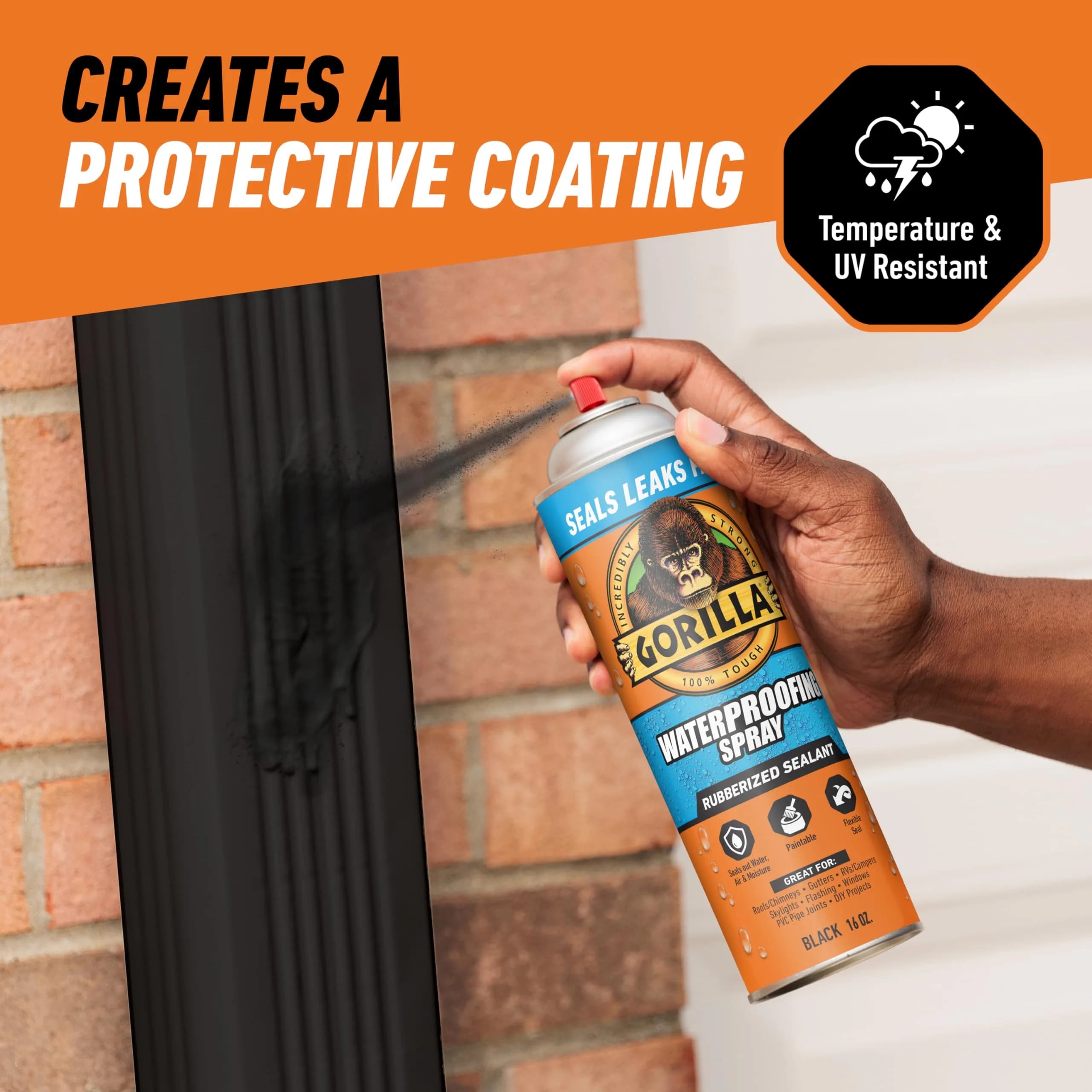 Gorilla Waterproof Patch & Seal Spray Black 454 g (16 oz) | Seals Leaks on Metal, Wood, Fabric - view 5