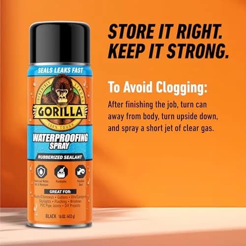 Gorilla Waterproof Patch & Seal Spray Black 454 g (16 oz) | Seals Leaks on Metal, Wood, Fabric thumbnail 7