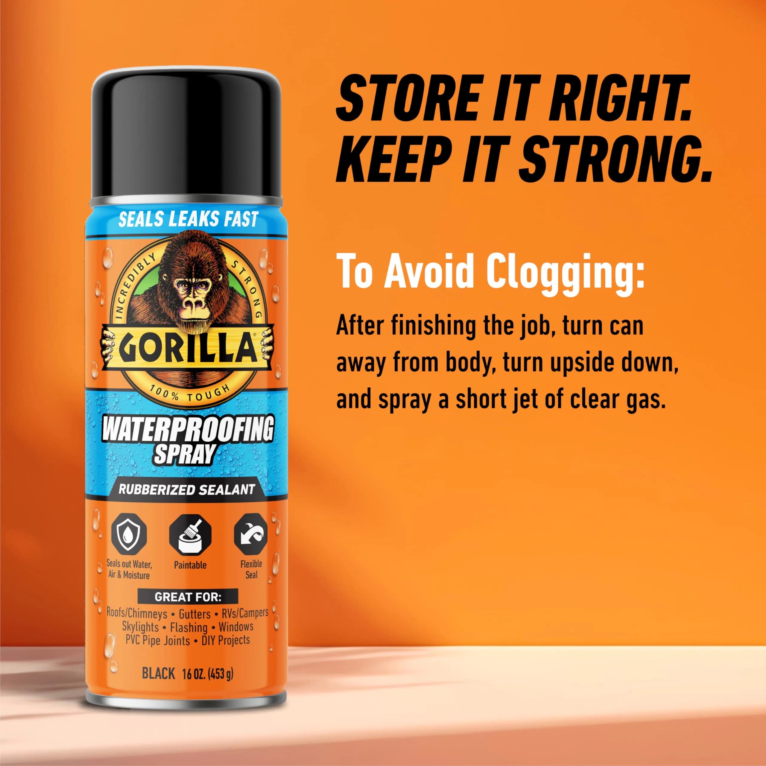 Gorilla Waterproof Patch & Seal Spray Black 454 g (16 oz) | Seals Leaks on Metal, Wood, Fabric - view 7