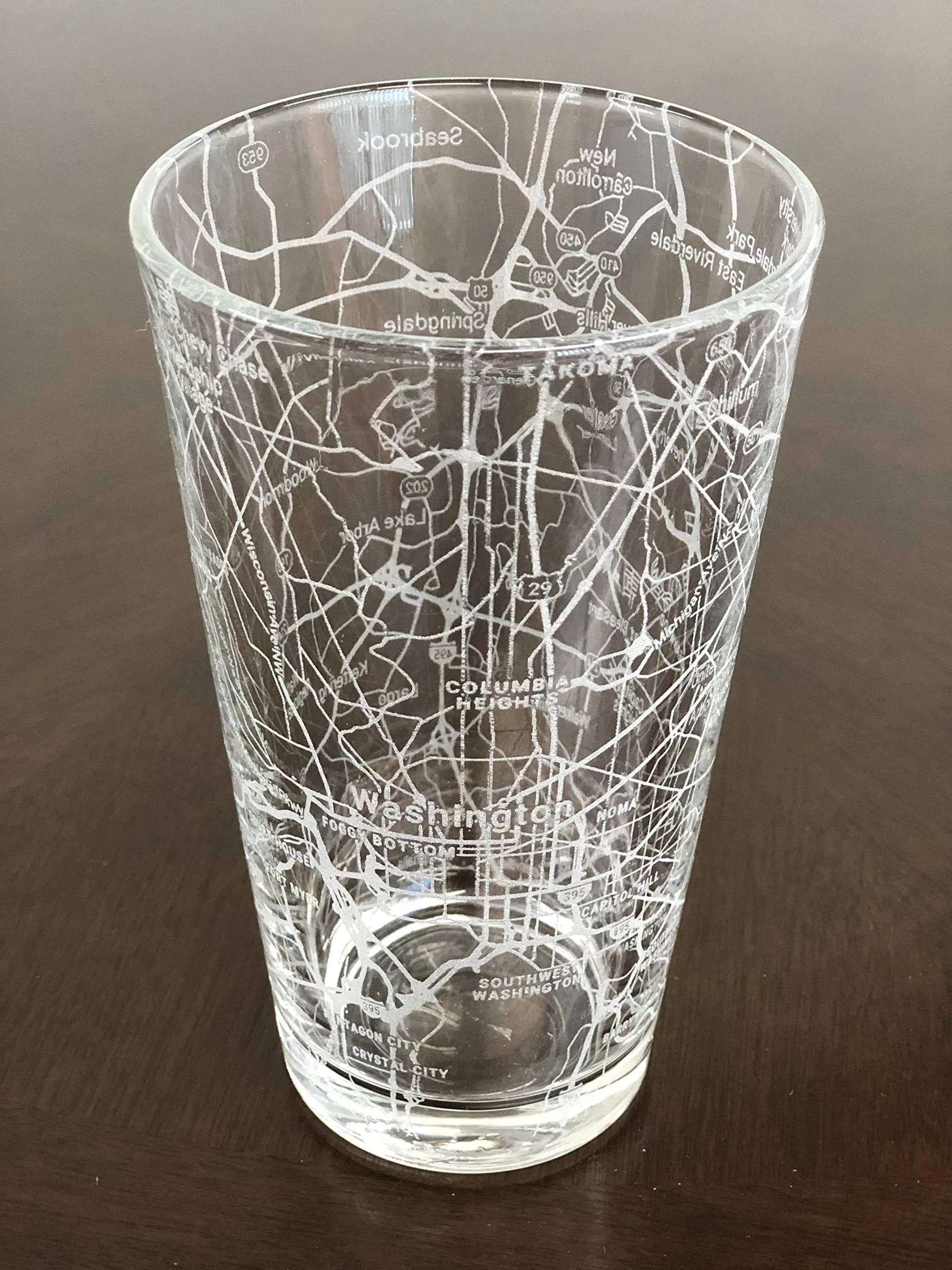 Or Something 16 oz Pint Beer Glass Washington DC Map | Dishwasher Safe & Made in USA (70-120 chars) — Clear