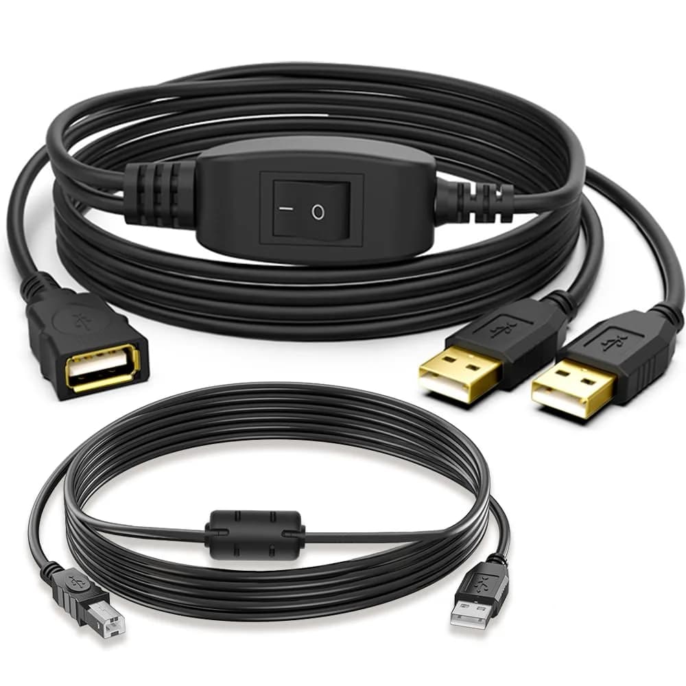 Herfair USB 2.0 A Female to 2x USB 2.0 A Male Splitter Cable with Switch & 5ft Printer Cable | 480Mbps Data Transfer - main product image