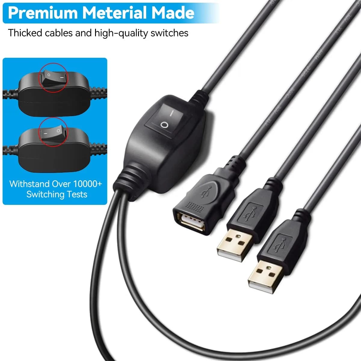 Herfair USB 2.0 A Female to 2x USB 2.0 A Male Splitter Cable with Switch & 5ft Printer Cable | 480Mbps Data Transfer - view 7