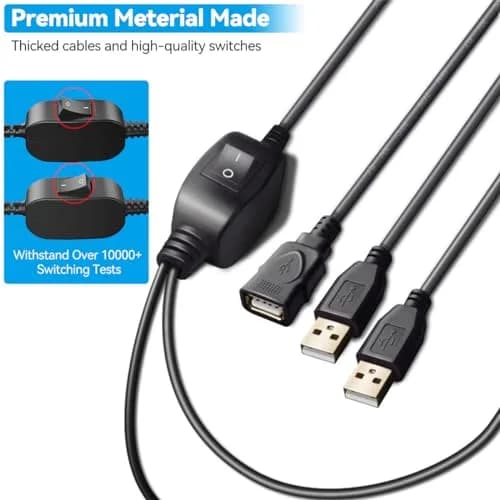 Herfair USB 2.0 A Female to 2x USB 2.0 A Male Splitter Cable with Switch & 5ft Printer Cable | 480Mbps Data Transfer thumbnail 7
