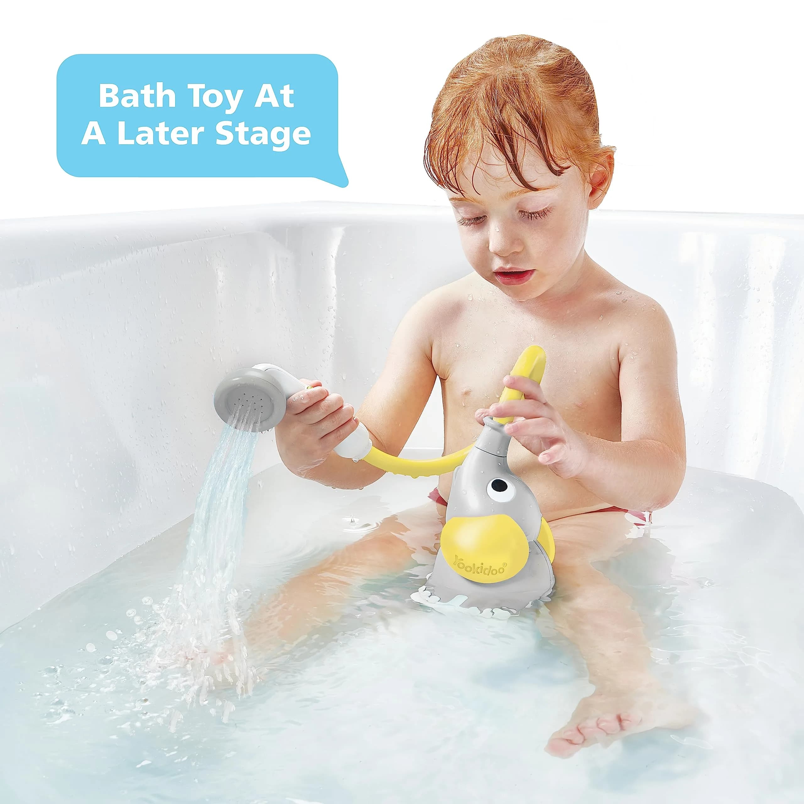 Yookidoo Elephant Baby Bath Shower Head with Water Pump & Trunk Spout Sprayer, Yellow | One-Handed Flow Control for Newborns - view 5
