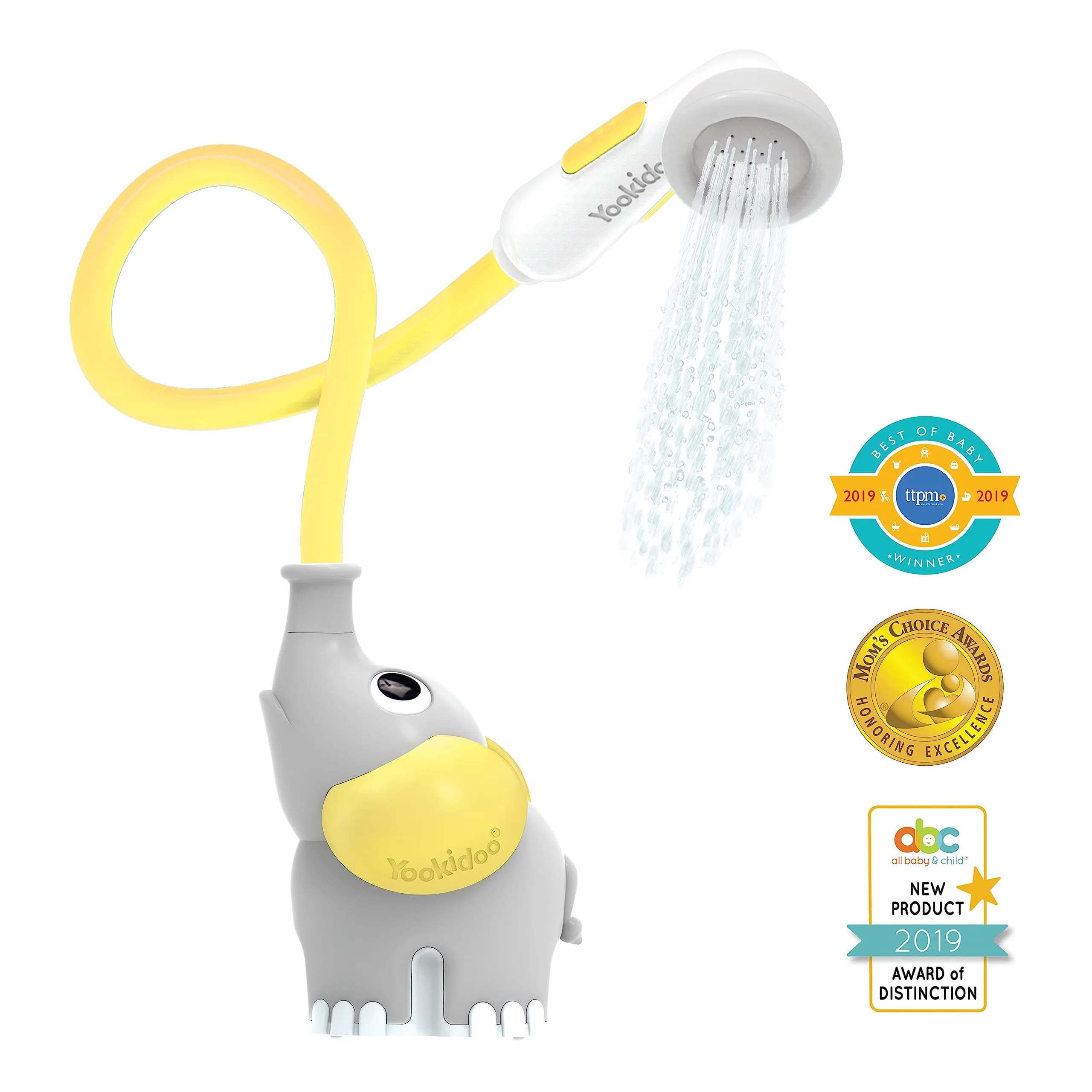 Yookidoo Elephant Baby Bath Shower Head with Water Pump & Trunk Spout Sprayer, Yellow | One-Handed Flow Control for Newborns - view 8
