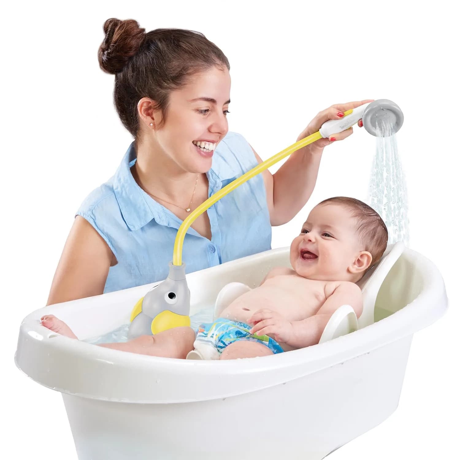 Yookidoo Elephant Baby Bath Shower Head with Water Pump & Trunk Spout Sprayer, Yellow | One-Handed Flow Control for Newborns - view 4