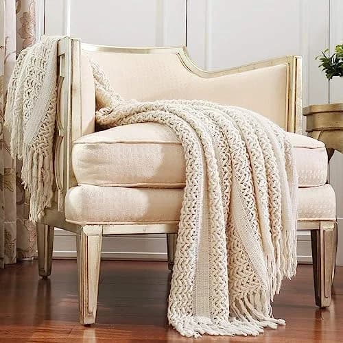 CREVENT Farmhouse Knitted Throw Blanket 127cm x 152cm (50"x60") | Cozy Acrylic for Travel & Home Decor thumbnail 1