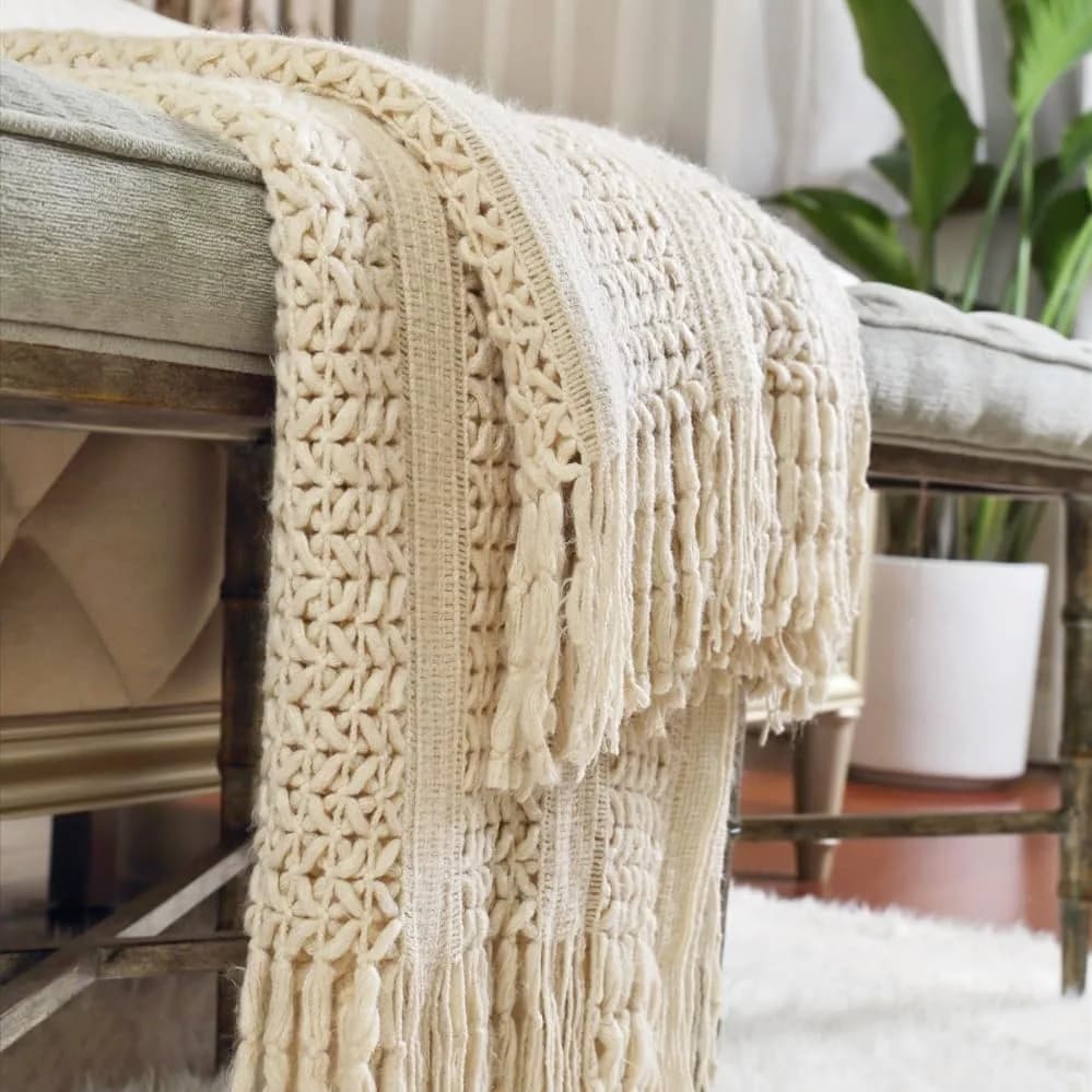 CREVENT Farmhouse Knitted Throw Blanket 127cm x 152cm (50"x60") | Cozy Acrylic for Travel & Home Decor thumbnail 3