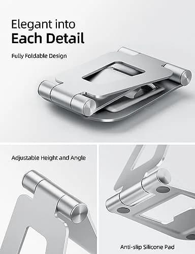 Nulaxy Dual Adjustable Foldable iPad Stand, Full Aluminum, Silver | Universal Compatibility & Sturdy Aluminum Design thumbnail 4