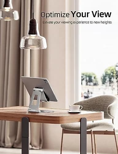 Nulaxy Dual Adjustable Foldable iPad Stand, Full Aluminum, Silver | Universal Compatibility & Sturdy Aluminum Design thumbnail 6