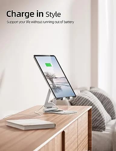 Nulaxy Dual Adjustable Foldable iPad Stand, Full Aluminum, Silver | Universal Compatibility & Sturdy Aluminum Design thumbnail 2