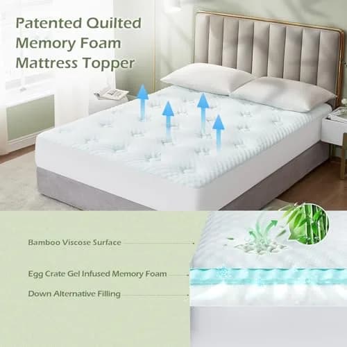 Hansleep Full Size Memory Foam Mattress Topper Pad with Cooling Gel Infusion & Bamboo Viscose Surface | 1.5 Inch (3.8 cm) thumbnail 2