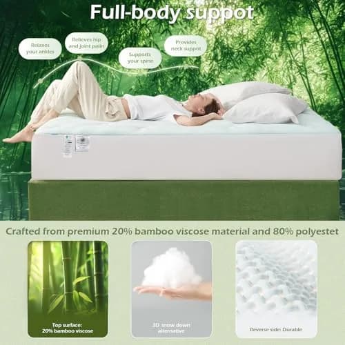 Hansleep Full Size Memory Foam Mattress Topper Pad with Cooling Gel Infusion & Bamboo Viscose Surface | 1.5 Inch (3.8 cm) thumbnail 3