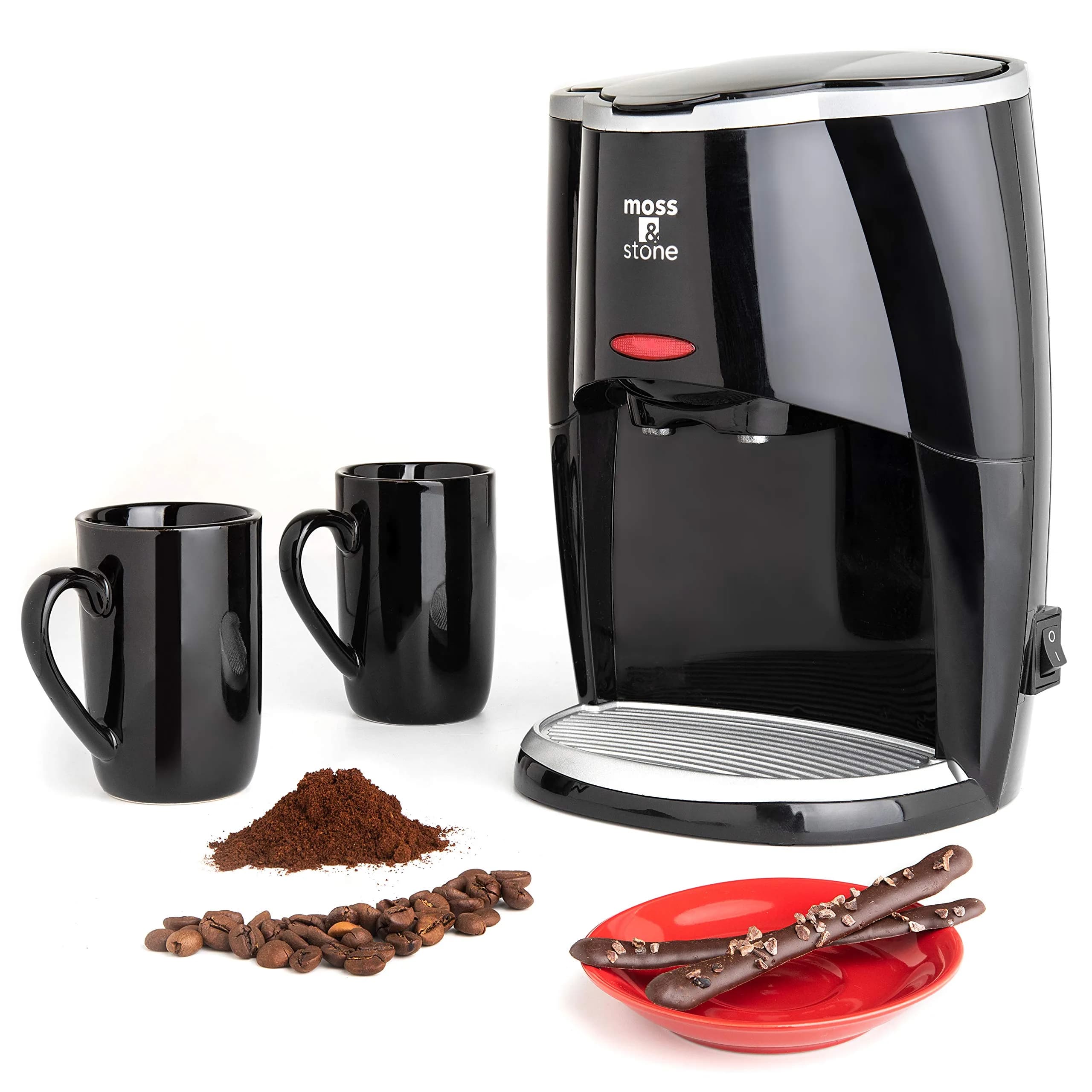 Moss & Stone Mini Drip Coffee Maker with 2 Mugs, 5oz Capacity | Compact Single Serve Brewer — 2 Cup