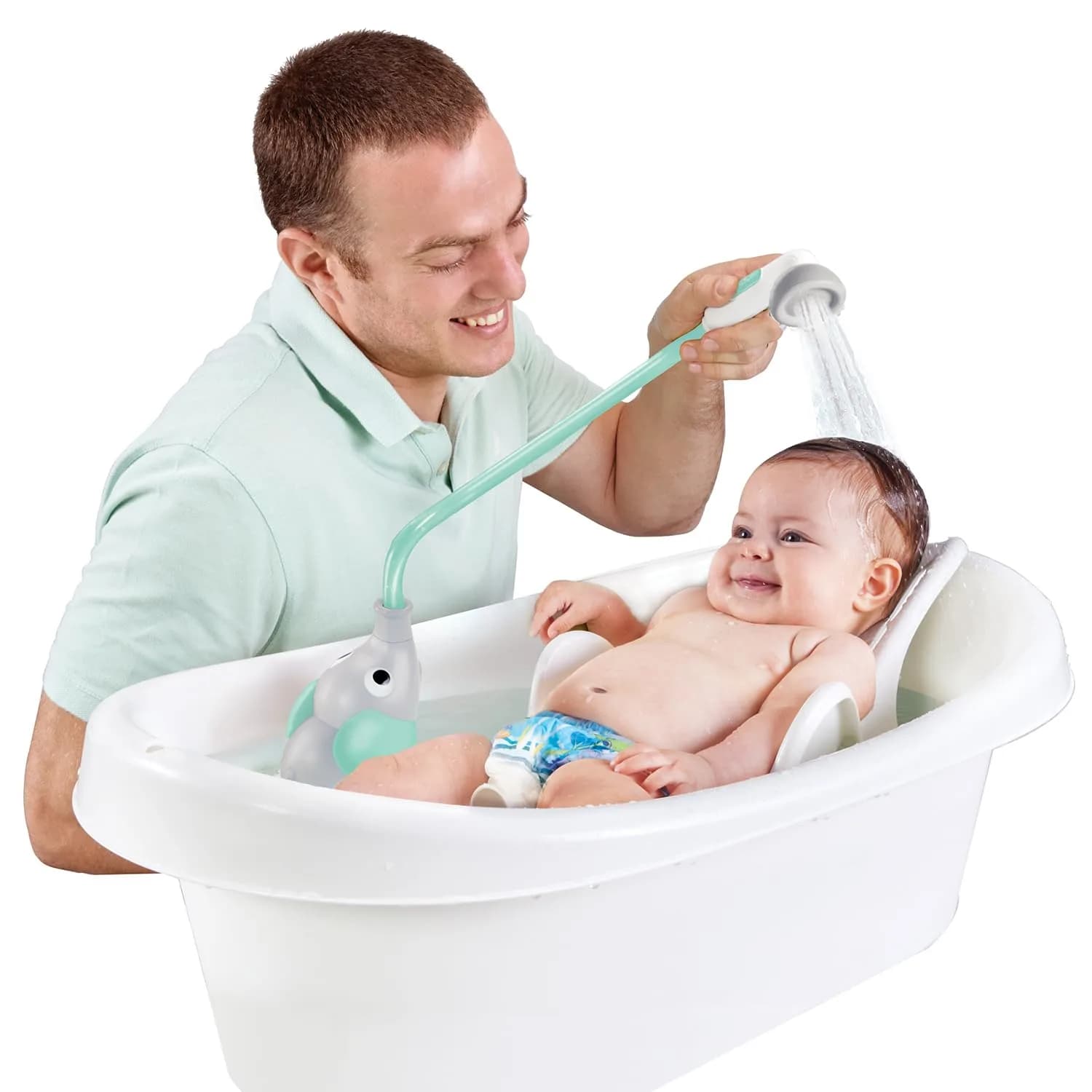 Yookidoo Elephant Baby Bath Shower Head with Water Pump & Trunk Spout Sprayer | Safe for Newborns & Toddlers (Turquoise, 0-24 Months) - view 4