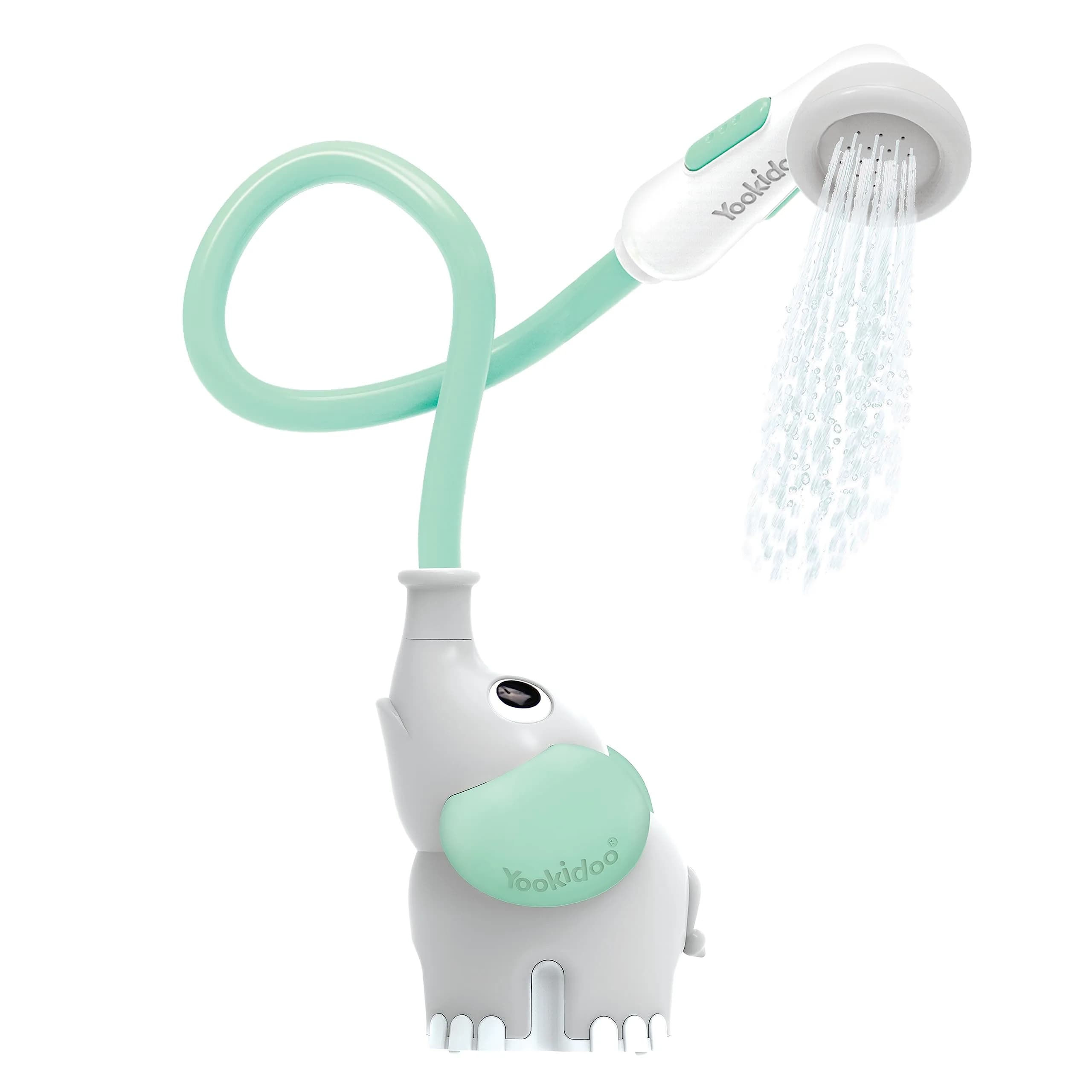 Yookidoo Elephant Baby Bath Shower Head with Water Pump & Trunk Spout Sprayer | Safe for Newborns & Toddlers (Turquoise, 0-24 Months) - main product image
