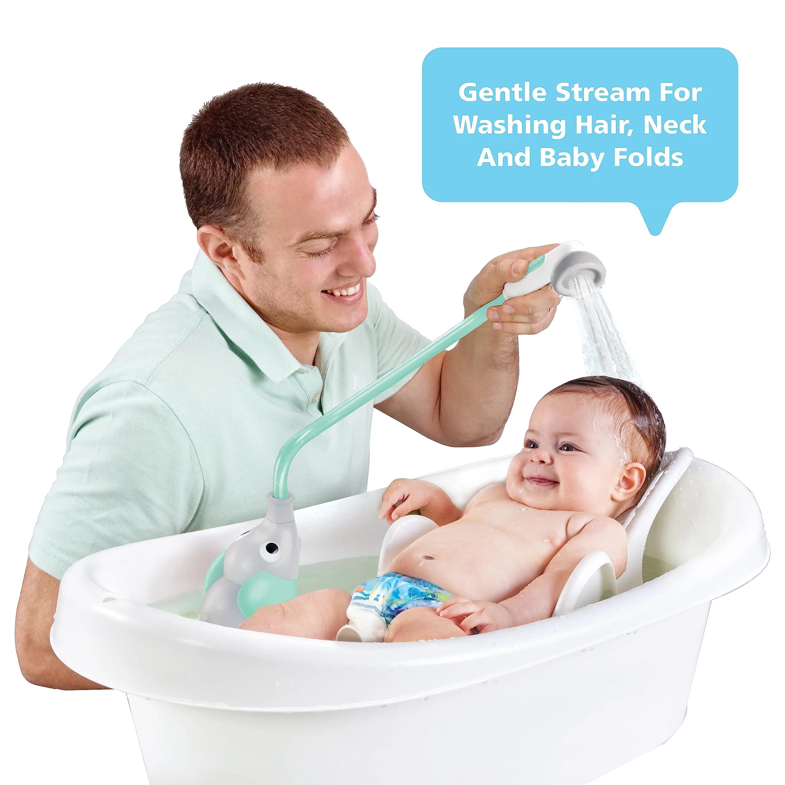 Yookidoo Elephant Baby Bath Shower Head with Water Pump & Trunk Spout Sprayer | Safe for Newborns & Toddlers (Turquoise, 0-24 Months) - view 2