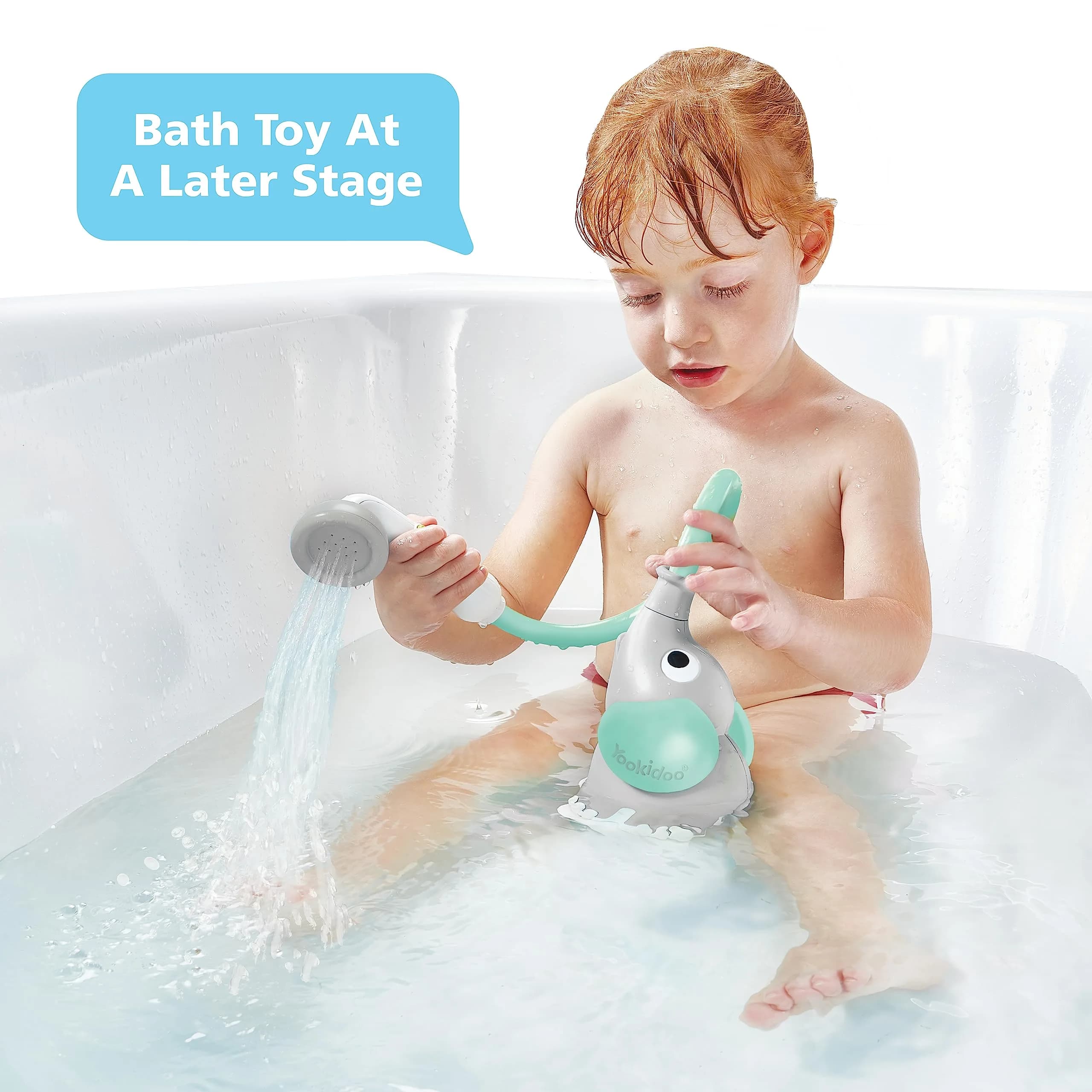 Yookidoo Elephant Baby Bath Shower Head with Water Pump & Trunk Spout Sprayer | Safe for Newborns & Toddlers (Turquoise, 0-24 Months) - view 3