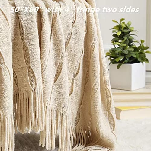 CREVENT Home Decor Rustic Couch Sofa Chair Bed Throw Blanket 50"X60" Beige/Ivory | Cozy Light Weight for Travel & Gift thumbnail 4
