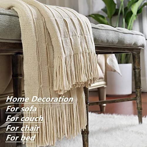 CREVENT Home Decor Rustic Couch Sofa Chair Bed Throw Blanket 50"X60" Beige/Ivory | Cozy Light Weight for Travel & Gift thumbnail 5