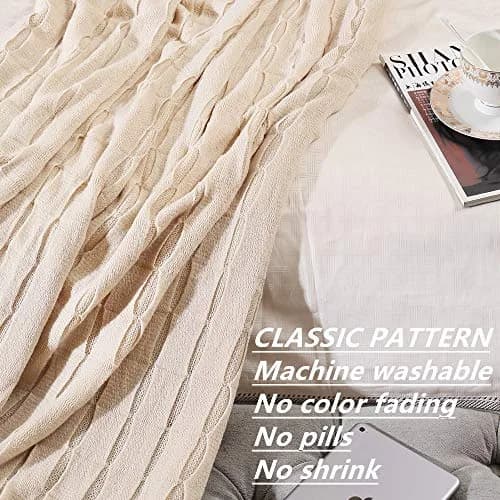 CREVENT Home Decor Rustic Couch Sofa Chair Bed Throw Blanket 50"X60" Beige/Ivory | Cozy Light Weight for Travel & Gift thumbnail 3