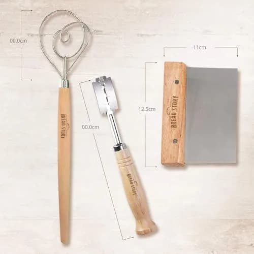 Bread Story Danish Dough Whisk Set with Wooden Scraper & Lame Tool | 3-Piece Artisan Baking Kit thumbnail 9