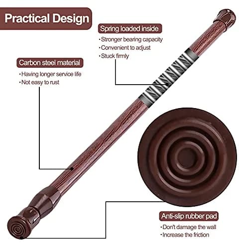 SIQUK Adjustable Spring Tension Rods 6 Pack, 40cm-71cm (15.7"-28") Wood Grain | No-Drill Installation for Cupboards & Windows thumbnail 2