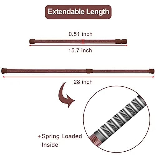 SIQUK Adjustable Spring Tension Rods 6 Pack, 40cm-71cm (15.7"-28") Wood Grain | No-Drill Installation for Cupboards & Windows thumbnail 3