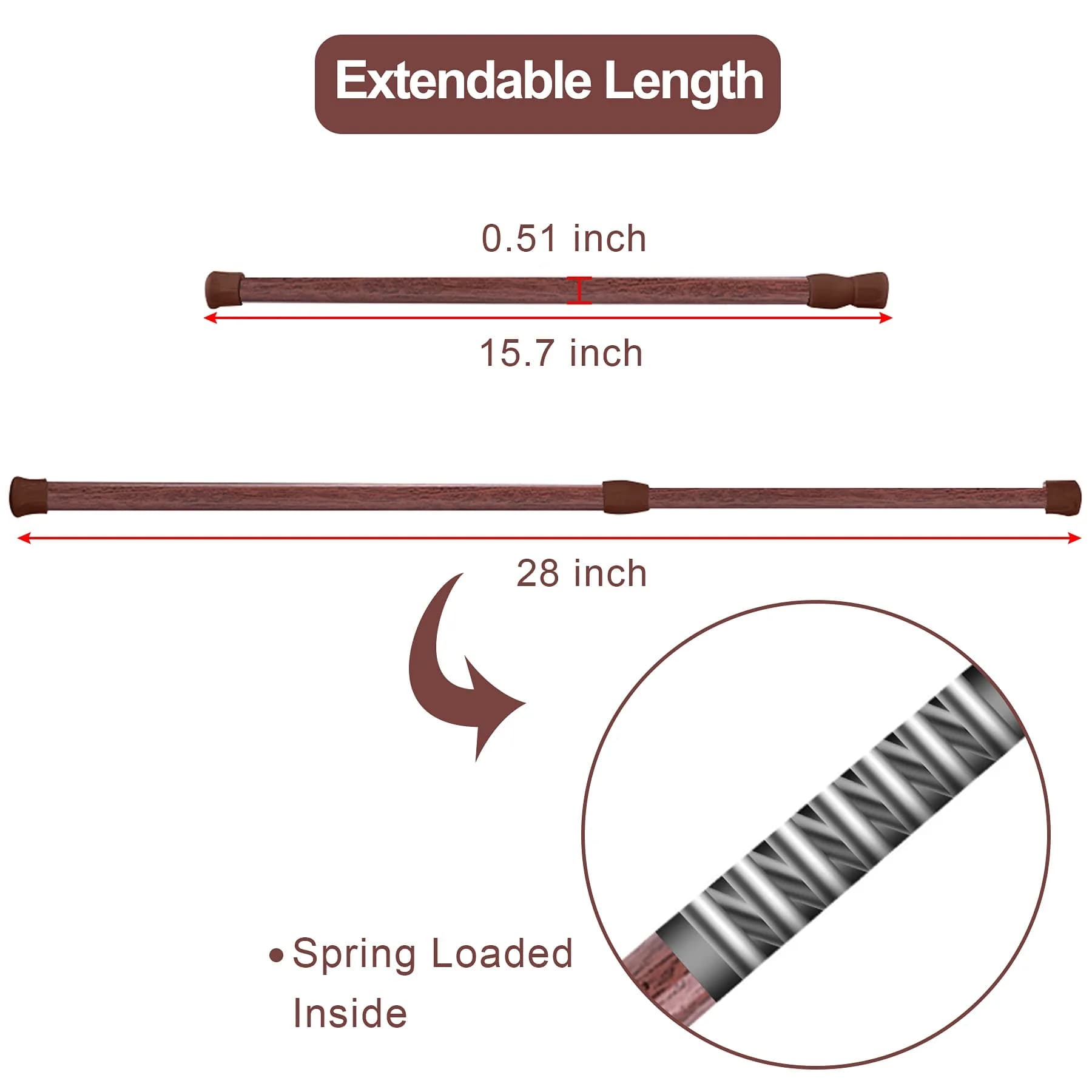 SIQUK Adjustable Spring Tension Rods 6 Pack, 40cm-71cm (15.7"-28") Wood Grain | No-Drill Installation for Cupboards & Windows - view 3