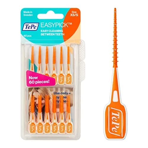 TePe Easypick Dental Picks XS/S Orange 60 Count (1.4 x 7.9 x 15.2 cm) | Patented Oral Hygiene Tool thumbnail 1