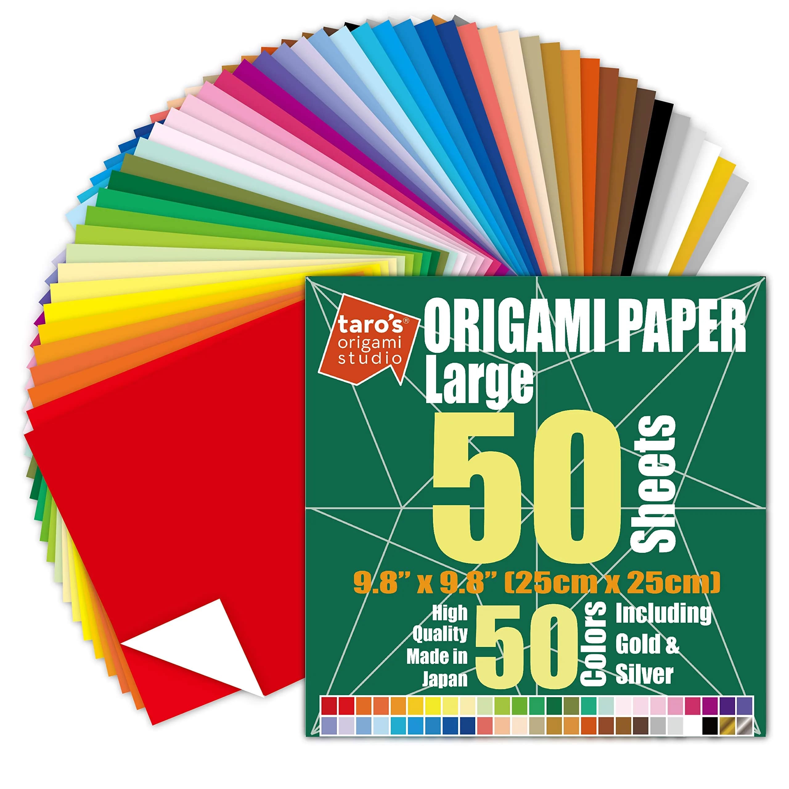 Taro's Origami Studio Large 10 Inch Square Origami Paper 50 Sheets (25cm) | Made in Japan