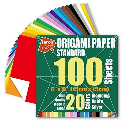 [Taro's Origami Studio] Standard 6 Inch One Sided 20 Colors 100 Sheets Square Easy Fold Premium Japanese Paper for Beginner (Gold and Silver Included) Made in Japan thumbnail 1