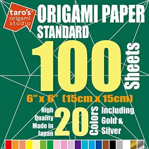 [Taro's Origami Studio] Standard 6 Inch One Sided 20 Colors 100 Sheets Square Easy Fold Premium Japanese Paper for Beginner (Gold and Silver Included) Made in Japan thumbnail 4