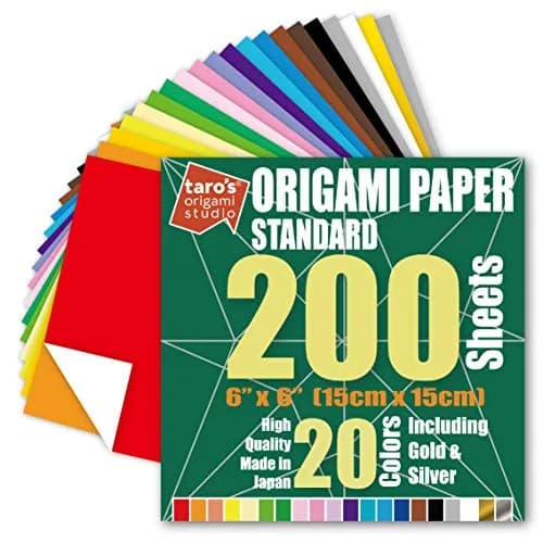 [Taro's Origami Studio] Standard 6 Inch One Sided 20 Colors 200 Sheets Square Easy Fold Premium Japanese Paper for Beginner (Gold and Silver Included) Made in Japan thumbnail 1