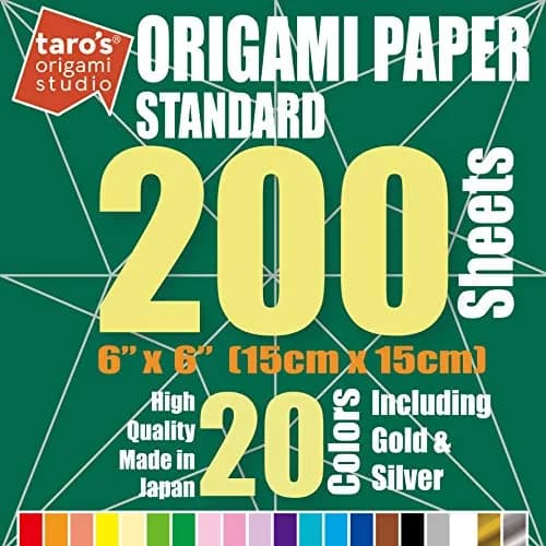 [Taro's Origami Studio] Standard 6 Inch One Sided 20 Colors 200 Sheets Square Easy Fold Premium Japanese Paper for Beginner (Gold and Silver Included) Made in Japan thumbnail 3