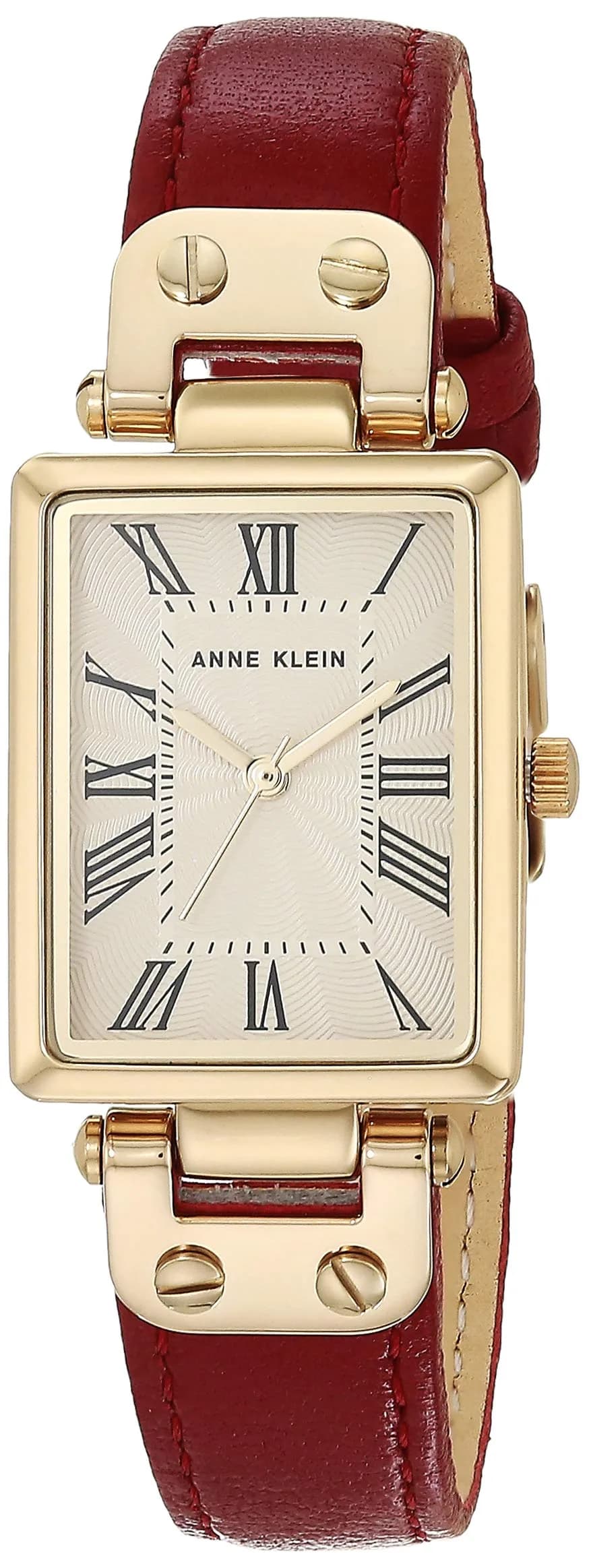 Anne Klein AK/3752CRRD Red Leather Strap Dress Watch with Gold-Tone Case - main product image
