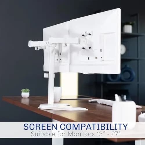 VIVO Dual LCD Monitor Free-Standing Desk Stand | Supports 13-27" Monitors, Up to 22 lbs, Adjustable Articulation, Extra Large Base thumbnail 7
