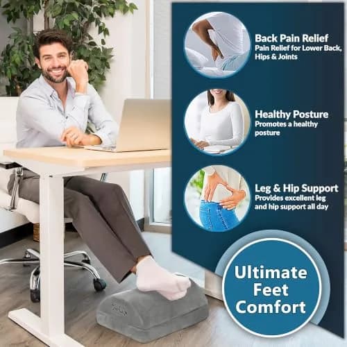 ComfiLife Foot Rest for Under Desk at Work | Adjustable Memory Foam Foot Stool for Back & Hip Pain Relief (Gray) thumbnail 4