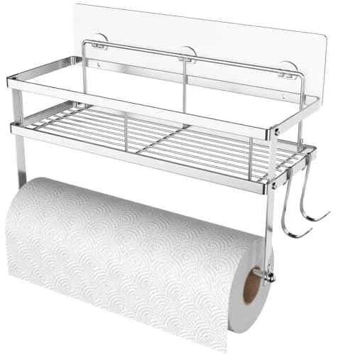 ESOW Paper Towel Holder Wall Mount with Shelf Brushed Nickel | Rust-Proof, Easy Install, Space Saver thumbnail 1