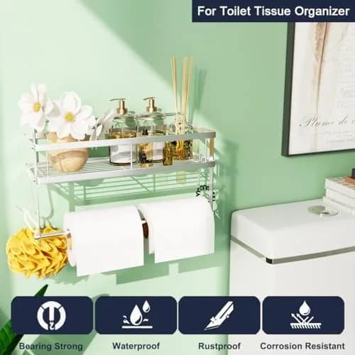 ESOW Paper Towel Holder Wall Mount with Shelf Brushed Nickel | Rust-Proof, Easy Install, Space Saver thumbnail 3